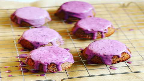 Quick Honey Cakes with Blueberry Icing