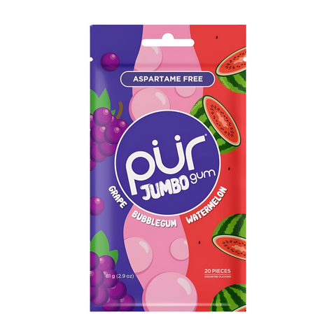 Pur Gum Grape Bubblegum Watermelon Bag of 20 Jumbo gums