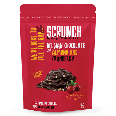 Scrunch Belgian Dark Chocolate Barks with Almond & Cranberry