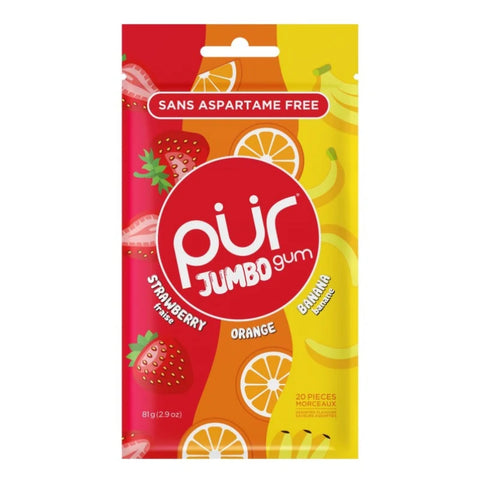 Pur Gum Jumbo Strawberry Banana Orange Bag of 20 Jumbo gums