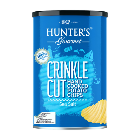 Hunter’S Gourmet, Hand Cooked Crinkled Chips – Sea Salt Canister