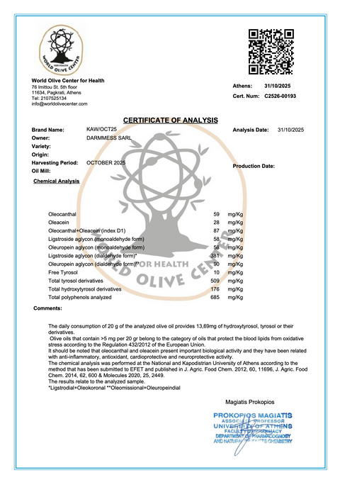 Darmmess Kawkaba Early Harvest High Phenolic Extra Virgin Olive Oil